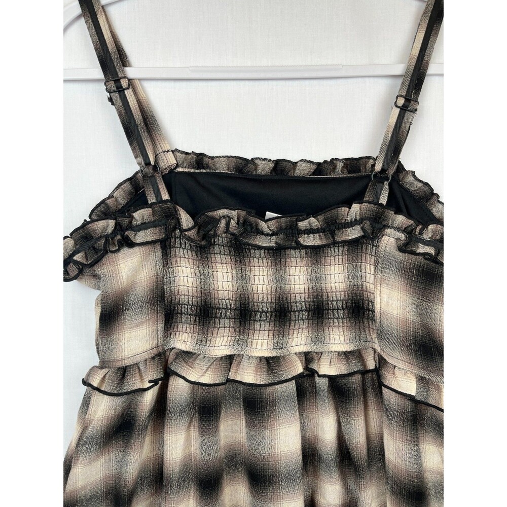 Heart & Heels Mini Dress Womens JR Size Large Brown Taupe Plaid Sleeveless Y2K - Picture 11 of 12